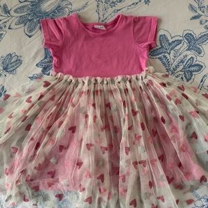 Sweet Wink girl Pink and White Heart Tulle Dress, Valentine’s Day, size 5
